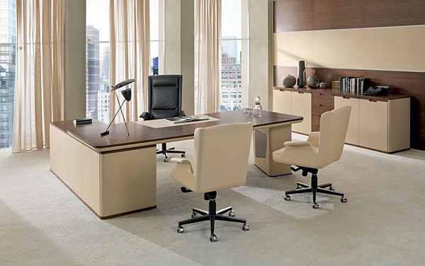 Bureau d'angle en bois et cuir avec tiroirs Avatar I 4 Mariani usine i 4 Mariani de l'Italie. Foto №4