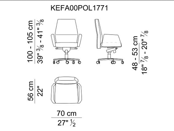 Chaise de direction pivotante en cuir avec roulettes Kefa i 4 Mariani usine i 4 Mariani de l'Italie. Foto №10
