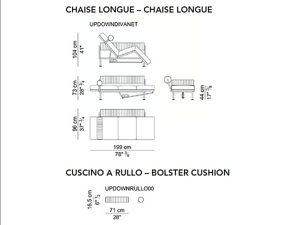 Chaise longue en cuir avec dossier rembourré i 4 Mariani Up Down usine i 4 Mariani de l'Italie. Foto №10