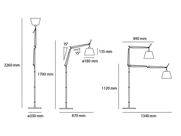 Lampe sur pied réglable en papier parchemin ou satin Artemide Tolomeo Basculante 0947010A, 0947020A usine Artemide de l'Italie. Foto №3