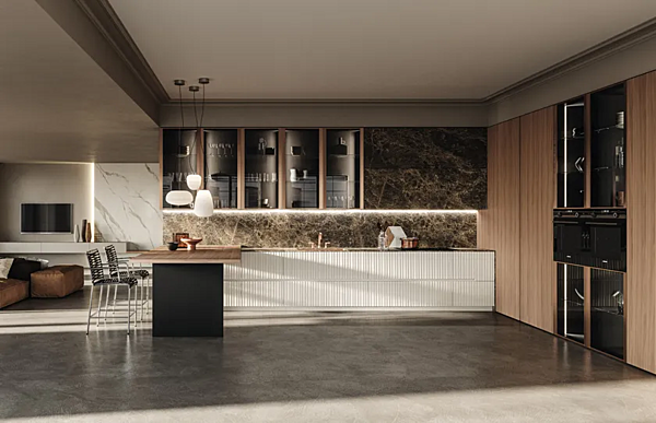 Cuisine en bois avec îlot sans poignées ASTER CUCINE Pure Glam usine Aster Cucine de l'Italie. Foto №5