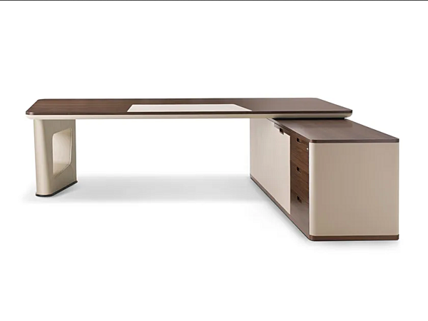 Bureau d'angle en bois et cuir avec tiroirs Avatar I 4 Mariani usine i 4 Mariani de l'Italie. Foto №2
