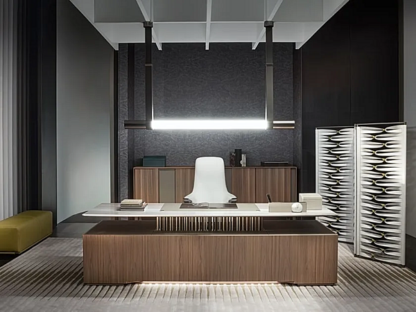 Bureau rectangulaire avec base en noyer et plateau en marbre GIORGETTI G-Code 71200, 71205 usine GIORGETTI de l'Italie. Foto №7