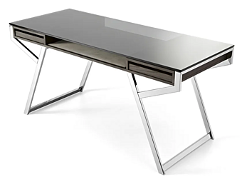 Bureau d'écriture en verre et acier inoxydable avec tiroirs Gallotti&Radice collection Lui usine Gallotti & Radice de l'Italie