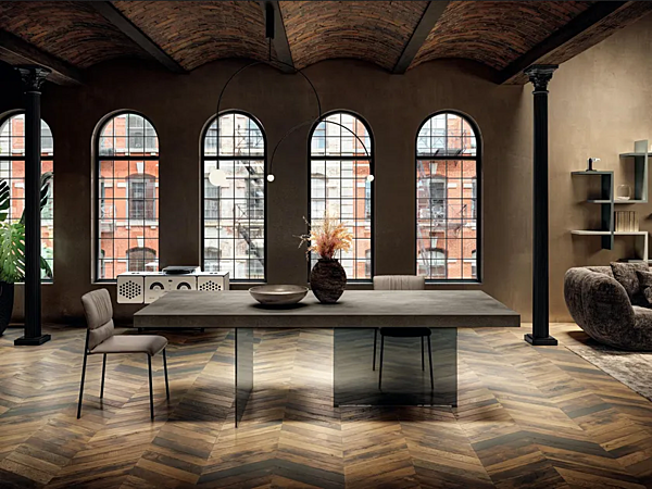Table rectangulaire en verre avec plateau en Xglass effet marbre LAGO AIR 2170x usine LAGO de l'Italie. Foto №1