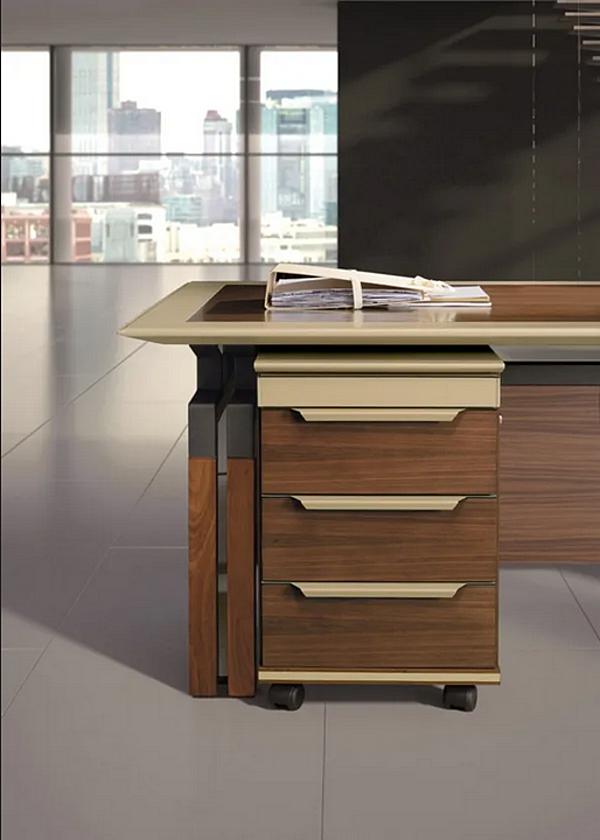 Bureau exécutif rectangulaire en bois avec dessus en cuir Paso Doble i 4 Mariani usine i 4 Mariani de l'Italie. Foto №7