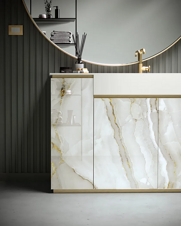 Unité de lavabo en verre sur pied avec vasque intégrée ARTELINEA FUSION AL 602 usine ARTELINEA de l'Italie. Foto №2
