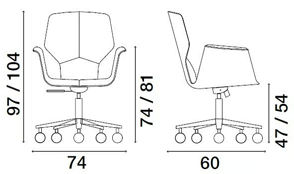 Chaise de bureau en cuir avec roulettes et base à 5 branches Fosca Big FASEM usine FASEM de l'Italie. Foto №3