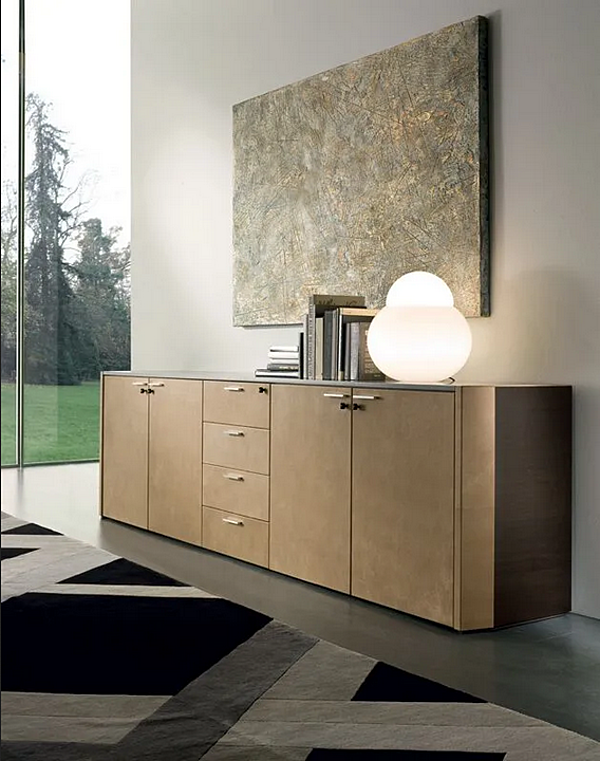 Unité de rangement de bureau en bois avec rembourrage en cuir i 4 Mariani De Symetria usine i 4 Mariani de l'Italie. Foto №5