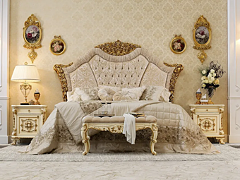 Lit double avec tête de lit rembourrée Modenese Luxury Interiors 14218 Lit double avec tête de lit rembourrée Modenese Luxury Interiors 14218 usine MODENESE GASTONE de l'Italie