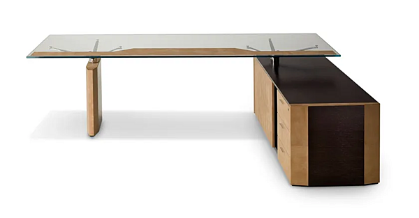 Bureau exécutif en verre en L avec tiroirs I 4 Mariani Symetria usine i 4 Mariani de l'Italie. Foto №2