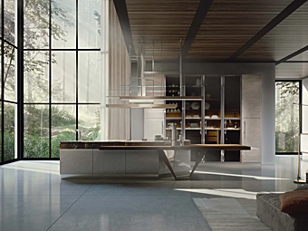 Cuisine sur mesure avec îlot en perle supernaturelle et noyer Martini Interiors