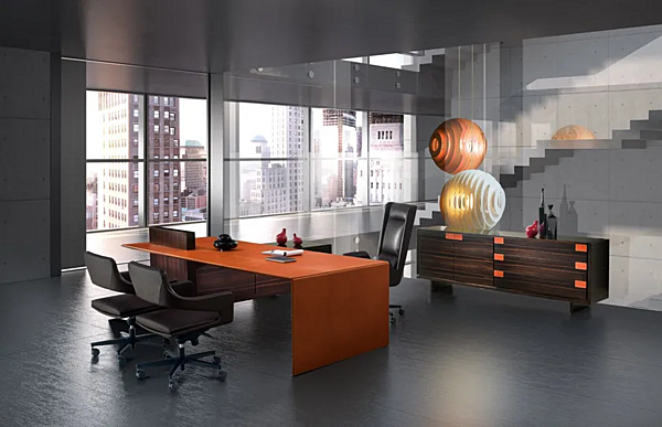 Unité de rangement de bureau en bois bas avec revêtement en cuir Cartesiano I 4 Mariani usine i 4 Mariani de l'Italie. Foto №5