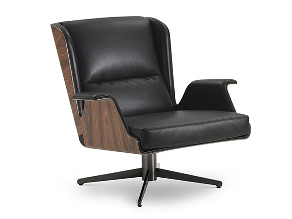 Fauteuil rotatif en cuir et bois avec accoudoirs Garbo I 4 Mariani usine i 4 Mariani de l'Italie. Foto №1