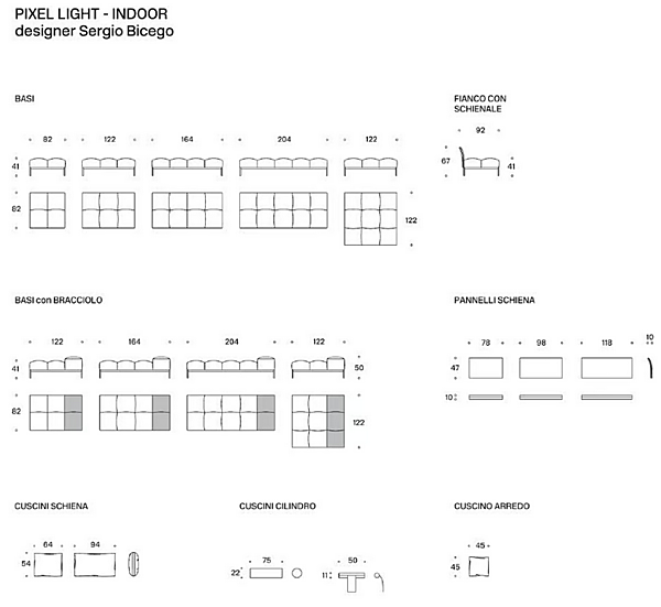 Canapé d'extérieur en tissu sectionnel Pixel Light Saba usine SABA de l'Italie. Foto №11