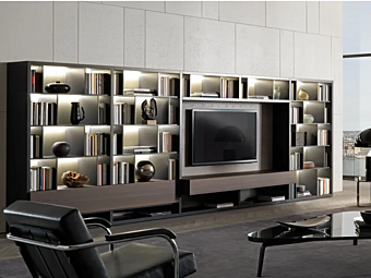 Système mural en bois pour télévision avec éclairage intégré MisuraEmme Crossing usine MisuraEmme de l'Italie