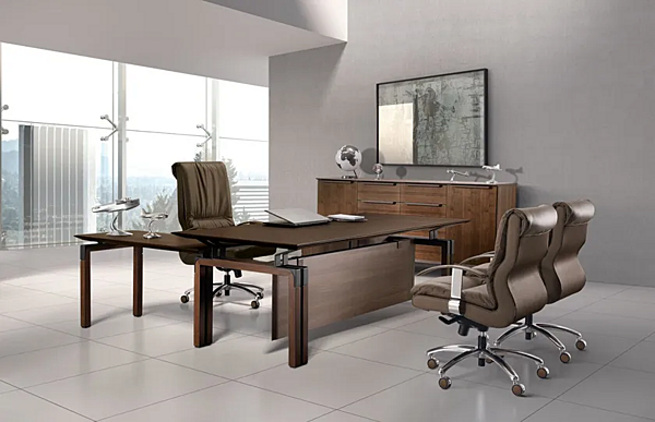 Unité de rangement de bureau en bois avec tiroirs I 4 Mariani Paso Doble usine i 4 Mariani de l'Italie. Foto №3