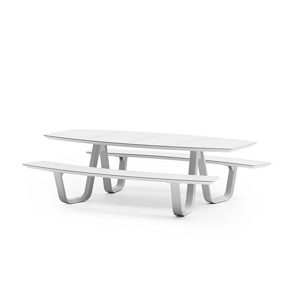 Table de pique-nique rectangulaire avec bancs intégrés Atmosphera collection 8teen usine ATMOSPHERA de l'Italie. Foto №9