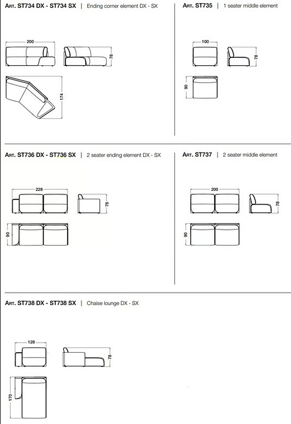 Canapé d'angle en tissu trois places Starlight CPRN HOMOOD ST736 + ST733, ST736+ST734 usine CPRN HOMOOD de l'Italie. Foto №5