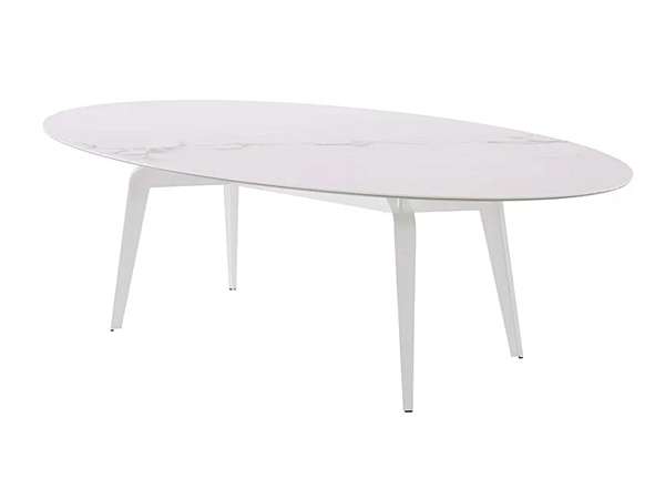 Table à manger ovale en grès cérame effet marbre Odessa LIGNE ROSET 0M50FN5N-0M50FN5W usine LIGNE ROSET de l'Italie. Foto №1