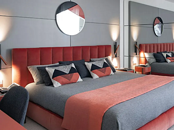 Lit double en tissu avec tête de lit rembourrée Margherita Softhouse