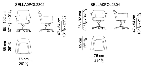 Chaise de direction pivotante en cuir avec roulettes Sella i 4 Mariani usine i 4 Mariani de l'Italie. Foto №12