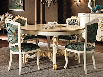 Table ronde en bois massif Modenese Luxury Interiors 11117 Table ronde en bois massif Modenese Luxury Interiors 11117 usine MODENESE GASTONE de l'Italie