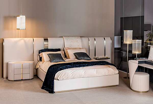 Lit double avec tête de lit rembourrée en tissu Bizzotto Italia Ginko usine Bizzotto Italia de l'Italie. Foto №5