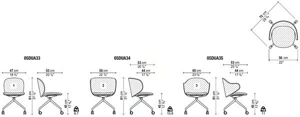 Chaise pivotante en tissu avec roulettes Kristalia Dua usine Kristalia de l'Italie. Foto №7