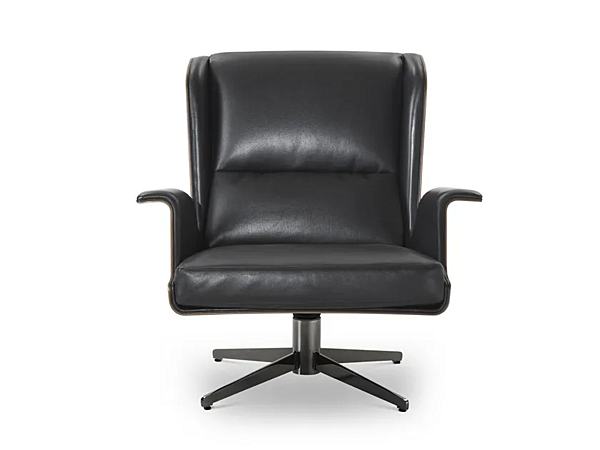 Fauteuil rotatif en cuir et bois avec accoudoirs Garbo I 4 Mariani usine i 4 Mariani de l'Italie. Foto №3