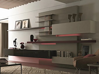 Mur de rangement en bois mural sectionnel MisuraEmme TAO usine MisuraEmme de l'Italie