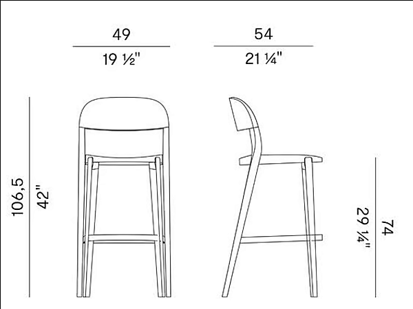Tabouret haut en frêne avec dossier Potocco Minima 949 A 949/A usine POTOCCO de l'Italie. Foto №4