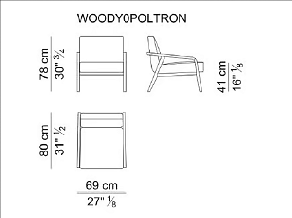 Fauteuil en cuir rembourré avec accoudoirs Woody I 4 Mariani usine i 4 Mariani de l'Italie. Foto №9