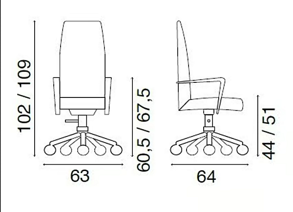 Chaise de direction en cuir tanné rembourrée et réglable en hauteur FASEM Tresor TRESOR ABW usine FASEM de l'Italie. Foto №8