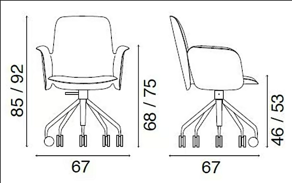 Chaise en cuir tanné réglable en hauteur avec roulettes FASEM ÉLECTA Electa BG usine FASEM de l'Italie. Foto №3