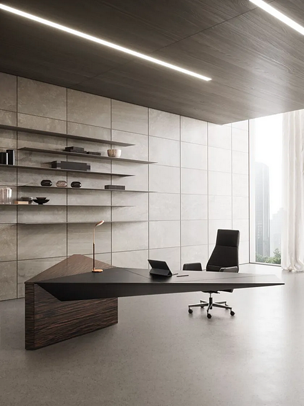 Bureau exécutif en bois et cuir en forme de L Euclideo I 4 Mariani usine i 4 Mariani de l'Italie. Foto №6