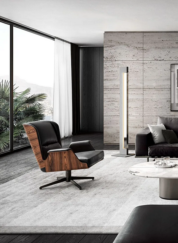 Fauteuil rotatif en cuir et bois avec accoudoirs Garbo I 4 Mariani usine i 4 Mariani de l'Italie. Foto №9