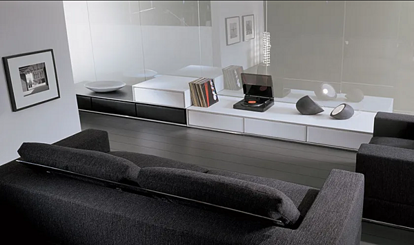 Meuble TV bas en cuir avec tiroirs Slick I 4 Mariani usine i 4 Mariani de l'Italie. Foto №5