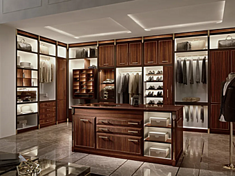 Garde-robe d'angle en bois avec éclairage intégré Essenza Martini Interiors Garde-robe d'angle en bois avec éclairage intégré Essenza Martini Interiors usine MARTINI INTERIORS de l'Italie