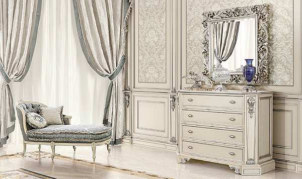 Grande chambre classique avec garniture en argent ivoire et revêtement en tissu gris usine MODENESE GASTONE de l'Italie. Foto №3