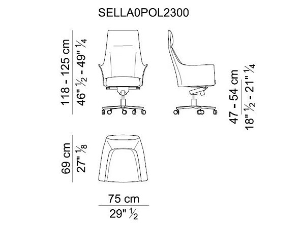 Chaise de direction en cuir à dossier haut Sella I 4 Mariani usine i 4 Mariani de l'Italie. Foto №11