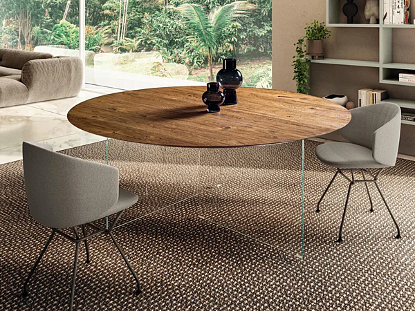 Table ronde en bois et verre AIR SLIM 2260W LAGO 2260W usine LAGO de l'Italie. Foto №1