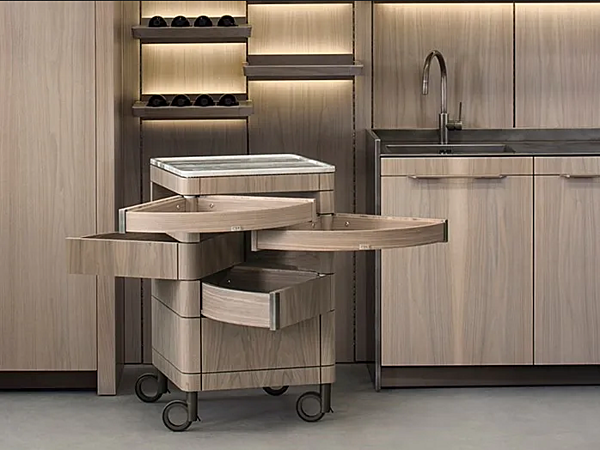Chariot de cuisine en noyer avec tiroirs GIORGETTI ALFRED 80800 usine GIORGETTI de l'Italie. Foto №6