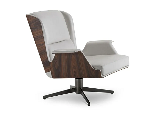 Fauteuil rotatif en cuir et bois avec accoudoirs Garbo I 4 Mariani usine i 4 Mariani de l'Italie. Foto №5