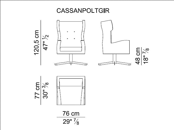 Fauteuil en cuir pivotant avec accoudoirs et base à 4 branches Cassandra I 4 Mariani usine i 4 Mariani de l'Italie. Foto №4