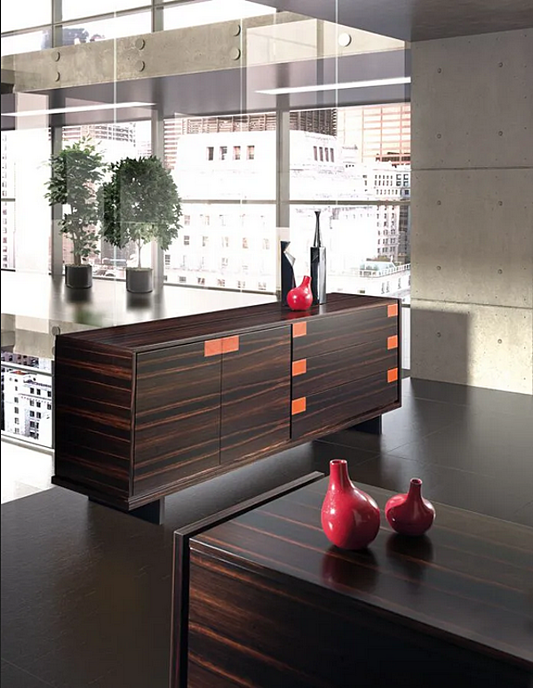 Unité de rangement de bureau en bois bas avec revêtement en cuir Cartesiano I 4 Mariani usine i 4 Mariani de l'Italie. Foto №4