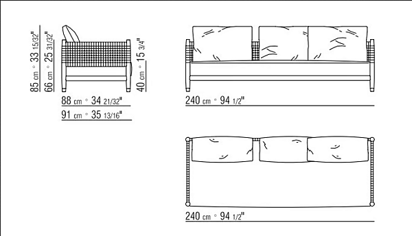 Canapé 3 places en tissu avec dossier en papier torsadé FLEXFORM PARKER 29504/29507 29514/29517 usine FLEXFORM de l'Italie. Foto №4