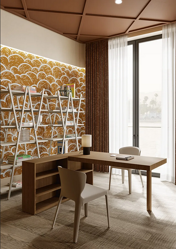 Bureau rectangulaire avec bibliothèque en bois CASSINA LC16 016 usine CASSINA de l'Italie. Foto №4