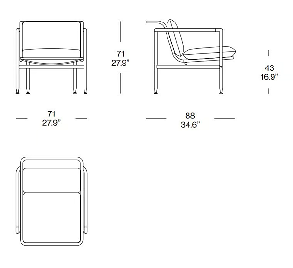 Fauteuil de jardin en tissu avec housse amovible et accoudoirs CASSINA Esosoft Outdoor usine CASSINA de l'Italie. Foto №3