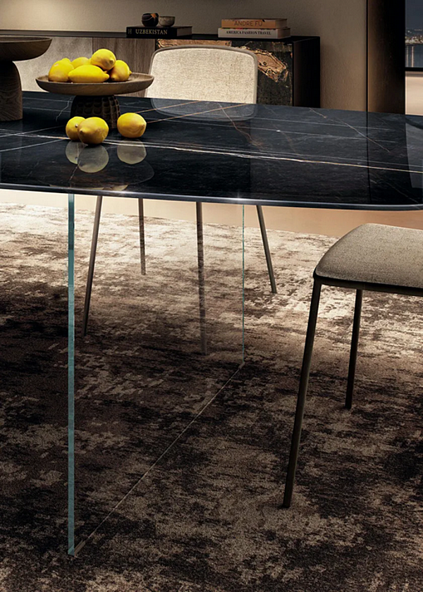 Table ronde en verre avec base en verre et plateau effet marbre AIR SLIM LAGO 2195X 2195X usine LAGO de l'Italie. Foto №3
